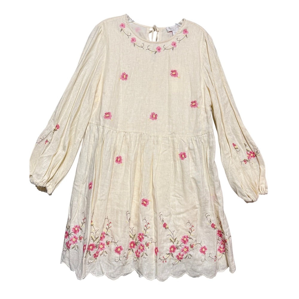 Caroline Constas Mini Dress Womens M Cream Floral Embroidered Boho Cottagecore
